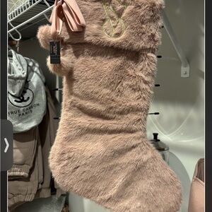 Victorias Secret Faux Fur Christmas Stocking with Gold Embroidery NWT